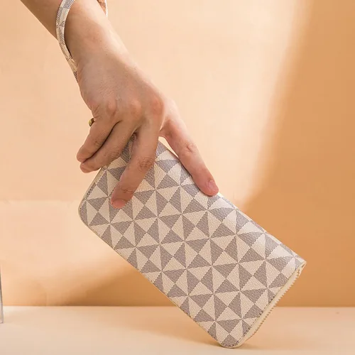 Miniatura 12 de Veki Billetera para mujer con doble cremallera y correa para la muñeca, monedero de cuero para tarjetas de crédito para mujeres y hombres, Negro A