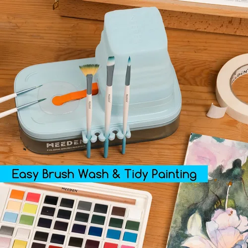 Miniatura 5 de MEEDEN Limpiador de pinceles portátil: Enjuagadora de pinceles con drenaje para pinturas acrílicas, acuarelas y a base de agua - Lavadora y soporte