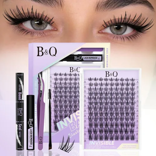 Kit de racimos de pestañas falsas B&Q Bella, pestañas naturales en racimo, pestañas finas invisibles, pestañas individuales, kit de extensión de