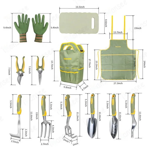 Miniatura 2 de Juego de 12 herramientas de jardín, herramientas de mano de aluminio resistentes con mango antideslizante de goma, delantal de jardín, guantes