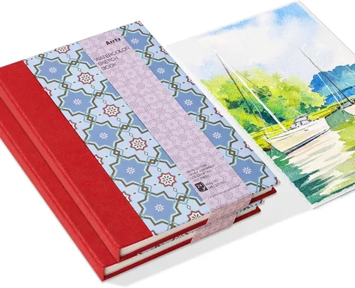 Miniatura 10 de Arrtx - Paquete de 2 cuadernos de bocetos de acuarela, 5.35 x 3.86, 140 libras, 300 GSM, papel 100% algodón, prensa en caliente, 40 hojas, diario