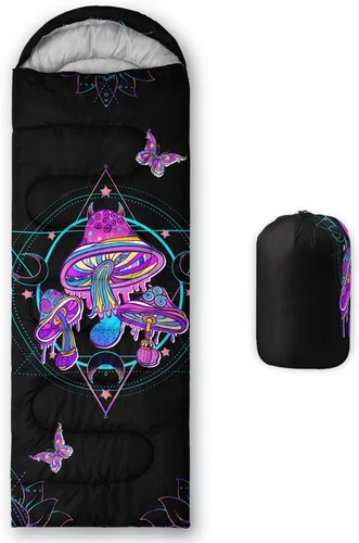 Miniatura 12 de HOSIMA Saco de dormir de mariposa para adultos y niños para campamento, saco de dormir ultraligero gótico negro para clima frío y verano.