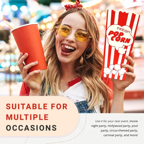 Miniatura 6 de 15 Cajas de papel para palomitas de maíz de noche de cine, cubetas de 19.7 cm de alto, grandes y con capacidad para 46 oz, diseño de fiesta antiguo