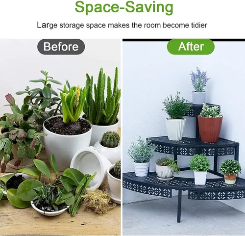 Miniatura 7 de Soporte para plantas de 3 niveles semicircular, estante organizador de macetas de flores de un cuarto redondo, soporte de exhibición de plantas al