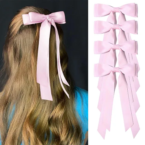 Miniatura 12 de Lazos para el cabello para mujeres - 3 piezas de grandes pinzas de cinta con borlas de cola larga, grandes pasadores de pelo para niñas