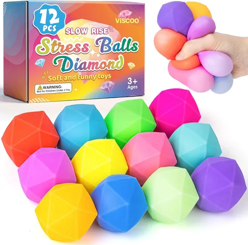 Miniatura 10 de Paquete de 12 cubos de estrés de aumento lento, bolas de estrés para masa, juguetes para aliviar la ansiedad, cubo suave, juguetes elásticos
