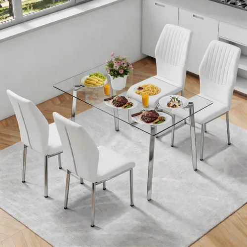 Miniatura 33 de Juego de mesa de comedor de cristal para 4, mesa rectangular con 4 sillas de cocina de cuero gris, juego de comedor de cocina de 51 pulgadas, mesa 4