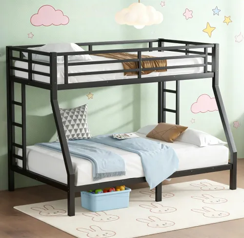 Miniatura 12 de Bellemave - Litera de cama individual XL sobre queen de metal resistente para adultos, color negro