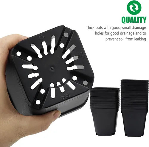 Miniatura 4 de RooTrimmer Macetas cuadradas de 3.5 pulgadas (3.5 in), 60 piezas, bandejas resistentes para plántulas, 5 piezas, bandeja de germinación