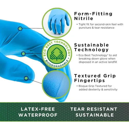 Miniatura 2 de SHOWA 7502PF - Guantes de seguridad desechables de nitrilo sostenibles de un solo uso, sin látex, sin polvo, 2.5 mil, 9.5 pulgadas de largo, XS