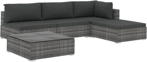 Miniatura 2 de 5 Piece Patio Lounge Set with Cushions Poly Rattan Gray, Sectional Furniture,Outdoor Patio Furniture Set, Garden Sofa Sectional Furniture Set for