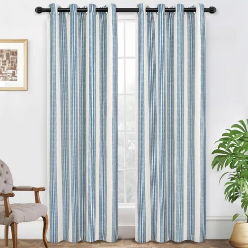Miniatura 13 de DriftAway Chris Linen - Cortinas opacas con capa térmica y reductora de sonido, 63 pulgadas de largo para dormitorio, cortinas estampadas a rayas