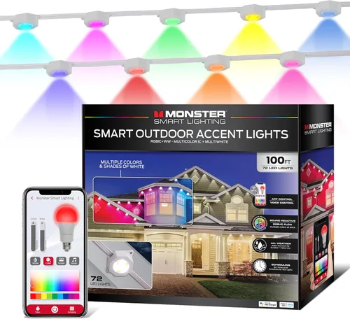 Miniatura 11 de Luces exteriores permanentes inteligentes Monster, 50 pies, 36 luces LED para aleros, RGB+IC+WW, resistentes al clima y al agua, control por