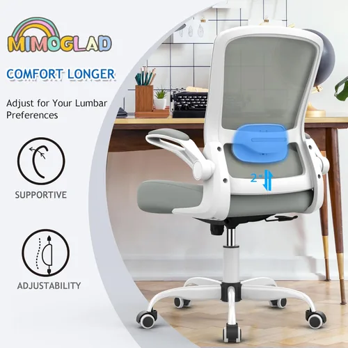Miniatura 3 de Mimoglad Silla de oficina ergonómica de malla con respaldo alto, soporte lumbar ajustable, cojín de asiento grueso (moderno, gris luna)