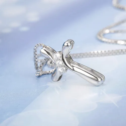 Miniatura 7 de FUNRUN JEWELRY Collar con colgante de cruz de plata de ley 925 para mujer colgante de circonita cúbica de 3 piedras con cadena de caja de 0039in 177