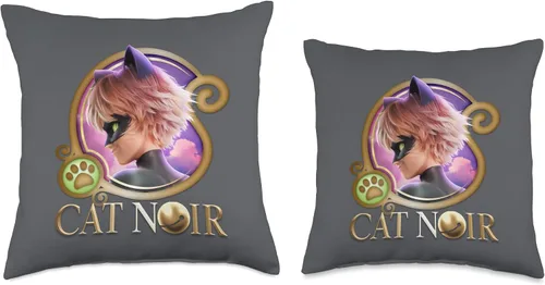 Miniatura 3 de Miraculous Ladybug The Movie Cat Noir Badge - Almohada dorada, 16 x 16 pulgadas, multicolor