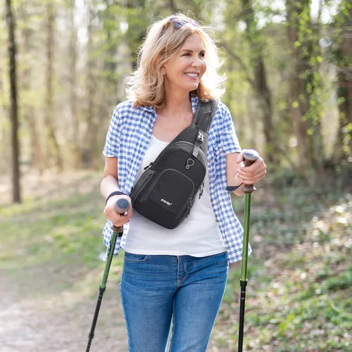 Miniatura 9 de G4Free Bolso bandolera RFID, mochila cruzada para el pecho, bolso de hombro para senderismo al aire libre Gris oscuro
