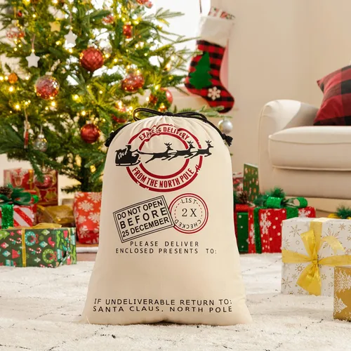 Miniatura 6 de HBlife Saco de lona de Papá Noel, 19.7 x 27.6 pulgadas, bolsas grandes de Papá Noel para regalos, sacos de Navidad personalizados para regalos