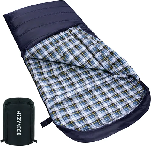 Miniatura 7 de HiZYNICE - Saco de dormir para clima frío 100% franela de algodón XXL para adultos grandes y altos, con bolsa de compresión gratis
