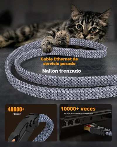 Miniatura 5 de Snowkids Cable Ethernet Cat 8 de 15 pies, señal fuerte, alta velocidad de 40 Gbps 2000 Mhz, cable de red con conector de Internet RJ45