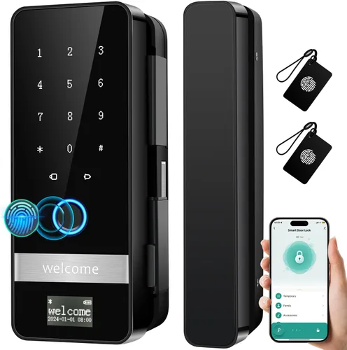 Cerradura de puerta de vidrio inteligente, cerradura de puerta de entrada sin llave, cerraduras de puerta de vidrio biométricas con huella digital,