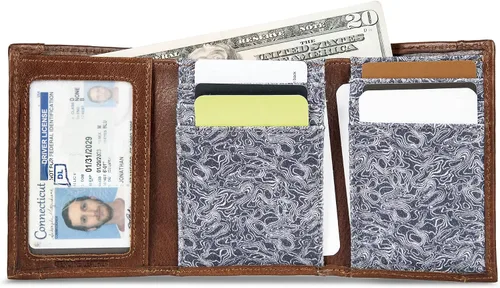 Miniatura 4 de Eddie Bauer Men's Fabric Trifold Wallet Money Clip RFID Protection ID Window Genuine Leather EDC