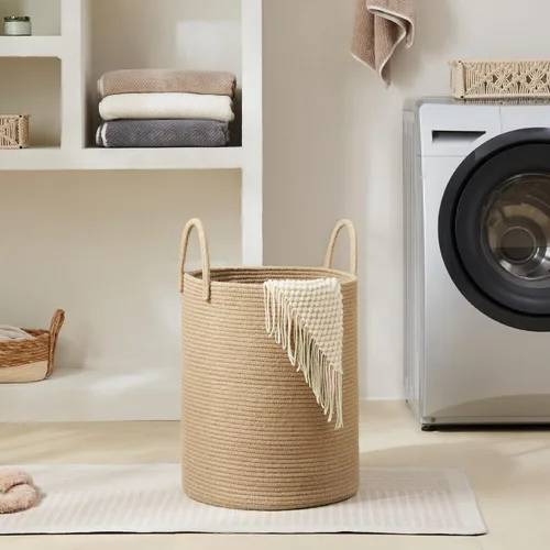 Miniatura 5 de YOUDENOVA Cesta de algodón para la ropa sucia, 58L - Cesta de almacenamiento plegable tejida - marrón yute Yute Marrón