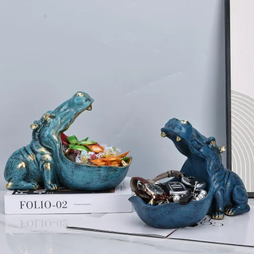 Miniatura 7 de Figurita de hipopótamo de resina para dulces y cuenco para llaves - Estatua única de hipopótamo de resina para decoración de escritorio de oficina
