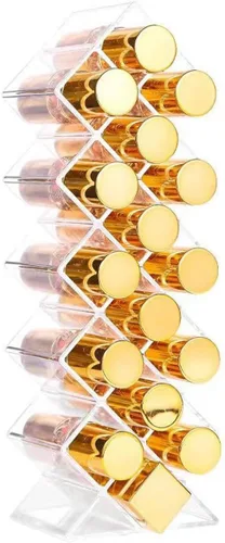Miniatura 3 de WECHENG Organizador de lápiz labial acrílico de plástico transparente, soporte para lápiz labial, apilable en 16 espacios, soporte para brillo