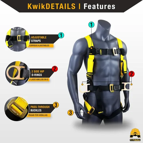 Miniatura 3 de KwikSafety - Charlotte, NC - HURRICANE Safety Harness [3 D-RINGS, BACK SUPPORT] ANSI Tested OSHA Compliant