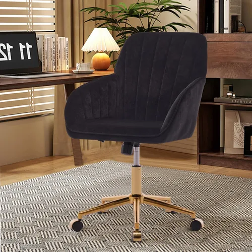 Miniatura 7 de Silla moderna de oficina en casa, cómoda silla de escritorio de terciopelo, silla de tocador de maquillaje con ruedas, silla giratoria ajustable