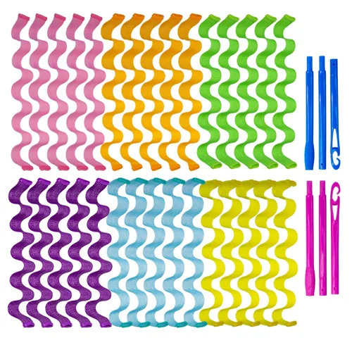 Miniatura 9 de 30 rulos de pelo sin calor, rizadores ondulados, rizadores de pelo sin calor, rizadores en espiral para cabello corto y mediano (9.8 pulgadas/9.8 in)