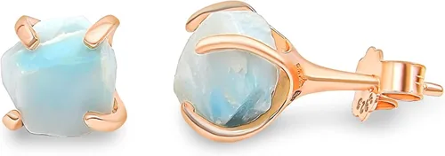 Miniatura 6 de Aretes de piedra preciosa natural en bruto con oro rosa sobre plata de ley 925, 6 a 0.276 in, regalo de piedra de nacimiento de calidad genuina