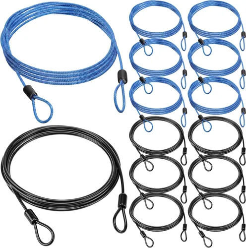 Miniatura 9 de Paquete de 12 cables de seguridad para equipaje con bucles de 4 pies y 0.118 in recubierto de acero trenzado para bicicleta, cable de doble bucle