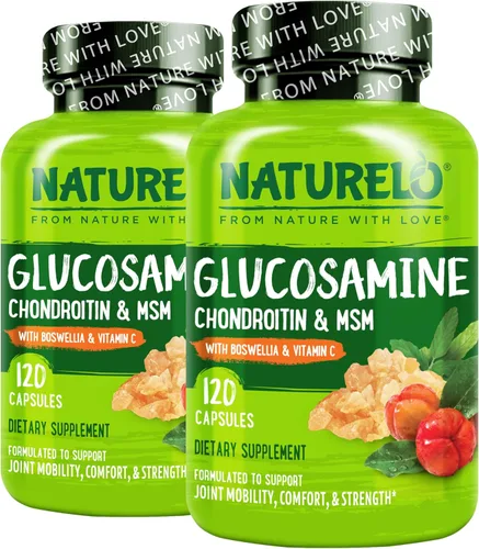 NATURELO Glucosamina condroitina MSM con boswellia y vitamina C - Suplemento para comodidad, movilidad y fuerza de las articulaciones, 120 cápsulas