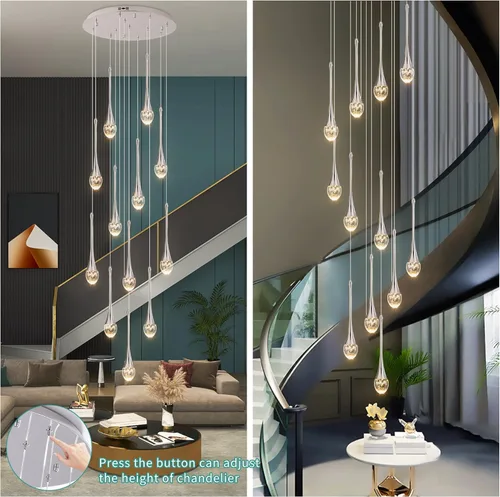 Miniatura 4 de Candelabro moderno de cristal para escalera, cromo pulido, 12 luces, H120 pulgadas, gran techo alto, espiral, regulable, LED, gota de lluvia