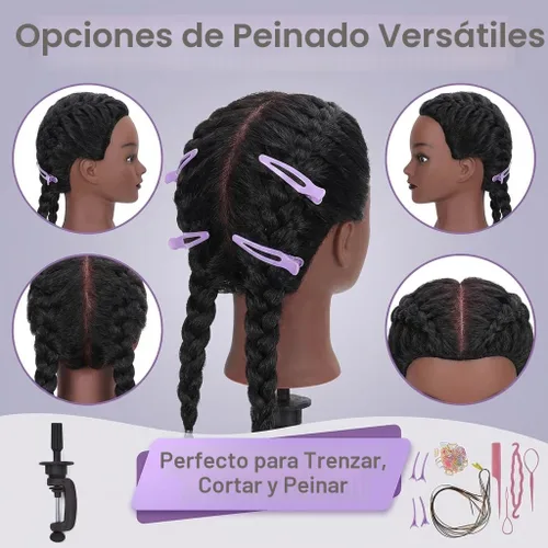 Miniatura 7 de Maniquí de cabello 100% real, de 16 pulgadas, cabeza de entrenamiento, maniquí de cosmetología, para peluquería, práctica, trenzar el cabello