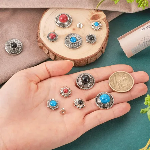 Miniatura 4 de 24 Juegos de Conchos para Cuero Remaches Decorativos de Girasol Tachuelas 13-20mm (0.512-0.787 in) Conchos Turquesa Remache Rápido de Metal