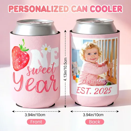Miniatura 2 de Enfriador de latas personalizado de primer cumpleaños a granel con nombre de foto, decoraciones personalizadas para el primer cumpleaños del bebé