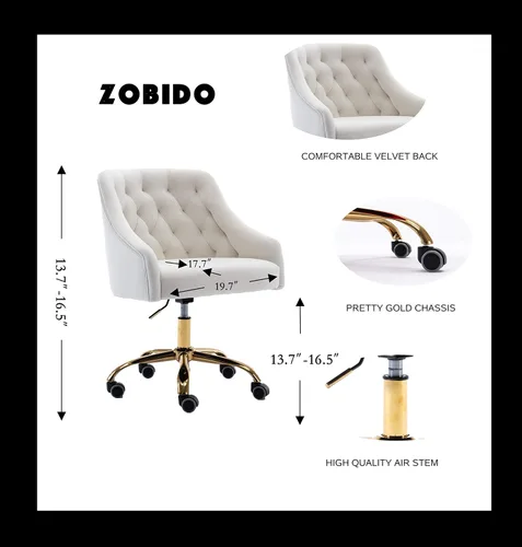 Miniatura 3 de Silla cómoda de trabajo para oficina en casa con ruedas, bonita y moderna silla de escritorio de tocador giratoria ajustable tapizada en terciopelo