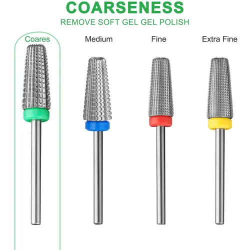 Miniatura 6 de Brocas de uñas 5 en 1, brocas profesionales de carburo de tungsteno de 3/32 pulgadas, adecuadas para manicura, pedicura, cutícula, esmalte de gel