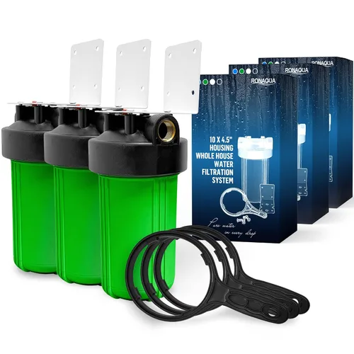 Miniatura 14 de Sistema purificador de filtro para toda la casa de 10 x 4.5 pulgadas de alta capacidad para agua de pozos o ciudades, botón de alivio de Azul