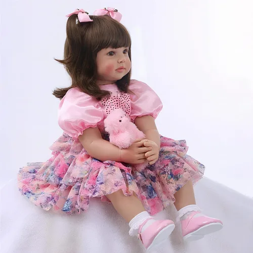 Miniatura 4 de iCradle Muñeca de bebé Reborn de 24 pulgadas y 23.6 in de cuerpo suave de vinilo realista muñeca de bebé princesa de pelo largo realista muñeca bebé