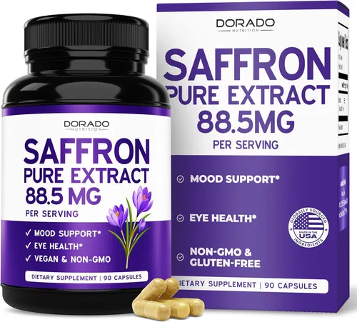 Suplementos de azafrán para el estado de ánimo, la energía y la visión (suministro de 3 meses) Extracto de azafrán puro 88.5 mg por porción, apto