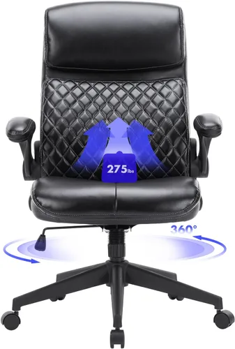 Miniatura 9 de Silla de oficina ejecutiva de cuero, silla de oficina ergonómica con soporte lumbar ajustable, silla de escritorio de computadora con respaldo alto