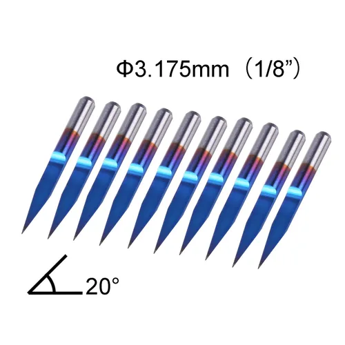 Miniatura 2 de Genmitsu 10 brocas de grabado de capa azul nano, punta de 20 grados de 0.004 in, vástago cónico en V de 1/8 pulgadas