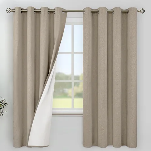 Miniatura 84 de YoungsTex - Cortinas de lino beige 100% opacas para dormitorio de 63 pulgadas de largo, cortinas cortas con aislamiento térmico y ojales