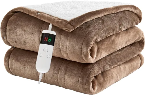 Miniatura 10 de Electric Blanket Heated Throw, Soft Flannel 50"x60" Heating Blanket with 8 Hours Auto Off 10 Fast Heating Levels Machine Washable Sherpa Heated