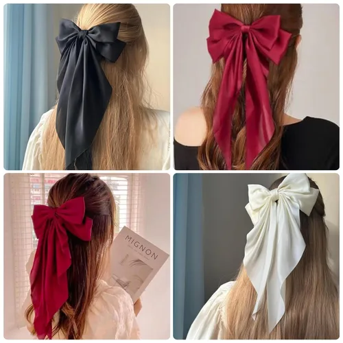 Miniatura 2 de Lazos para el cabello para mujeres - 3 piezas de grandes pinzas de cinta con borlas de cola larga, grandes pasadores de pelo para niñas