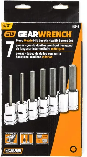 Miniatura 12 de GEARWRENCH 7 Pc. Juego de llaves de vaso hexagonal de longitud media de 3/8 pulgadas, métricas - 82546